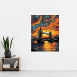 "Artery8 Tower Bridge & The Thames River Storm Clouds Orange & Grey London England Extra Large XL Unframed Wall Art Poster Print - Size: W24"" x H32""" - thumbnail 4