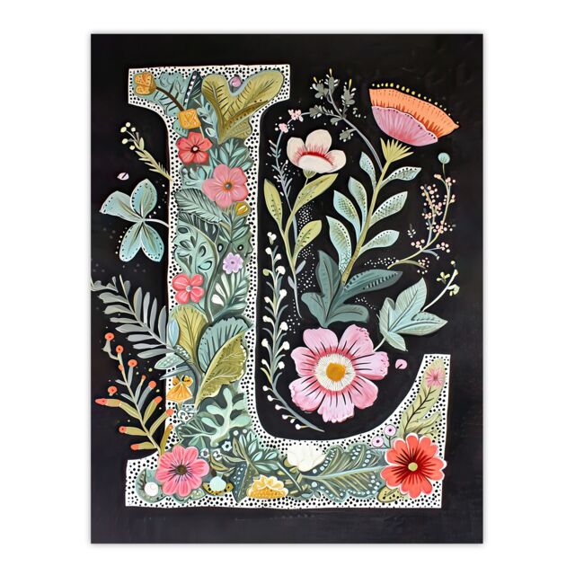"Artery8 Women's Wall Art Print Letter L Watercolour Wildflowers Colourful Nature Floral Word Art For Her Poster - Size: W12"" x H16""" - image 1