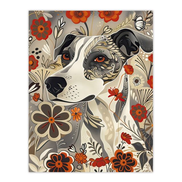 "Artery8 Jack Russell Terrier Floral Dog Lover Pet Portrait Wall Art Print in Grey - Size: W18"" x H24""" - image 1
