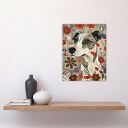 "Artery8 Jack Russell Terrier Floral Dog Lover Pet Portrait Wall Art Print in Grey - Size: W18"" x H24""" - thumbnail 4