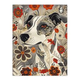 "Artery8 Jack Russell Terrier Floral Dog Lover Pet Portrait Wall Art Print in Grey - Size: W18"" x H24""" - thumbnail 1