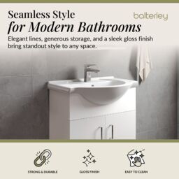 Balterley 2 Door Bathroom Vanity Basin Unit with Round Basin Gloss White 650mm - thumbnail 3