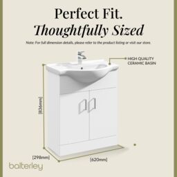 Balterley 2 Door Bathroom Vanity Basin Unit with Round Basin Gloss White 650mm - thumbnail 5