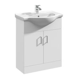 Balterley 2 Door Bathroom Vanity Basin Unit with Round Basin Gloss White 650mm - thumbnail 1