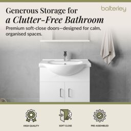 Balterley 2 Door Bathroom Vanity Basin Unit with Round Basin Gloss White 650mm - thumbnail 2