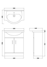 Balterley 2 Door Bathroom Vanity Basin Unit with Round Basin Gloss White 650mm - thumbnail 8