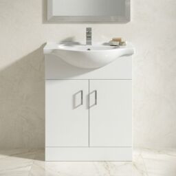 Balterley 2 Door Bathroom Vanity Basin Unit with Round Basin Gloss White 650mm - thumbnail 9