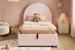 ModernLuxe Kids single upholstered bed with hydraulic storage & headboard in Pink - thumbnail 6