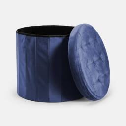 OHS Matte Velvet Round Ottoman Stool Storage Seat Footstool Tub in Navy - thumbnail 3