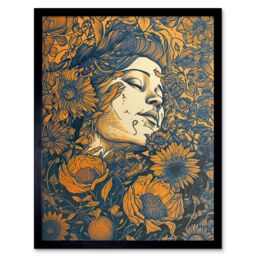 "Artery8 Wall Art Print Loving Spring Floral Boho Duotone Art Framed in Black - Size: W12"" x H16""" - thumbnail 1