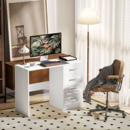 HOMCOM Computer Writing Desk, Study Table with 4 Drawers in White - thumbnail 1