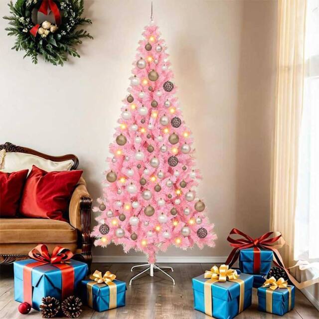 Berkfield Home Christmas Tree with 300 LEDs with Stand Pink 180 cm PVC - image 1