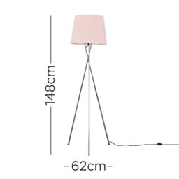 ValueLights Camden Polished Chrome Tripod Floor Lamp with Pink Tapered Lamp Shade in Pale Pink - thumbnail 8