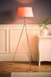 ValueLights Camden Polished Chrome Tripod Floor Lamp with Pink Tapered Lamp Shade in Pale Pink - thumbnail 2