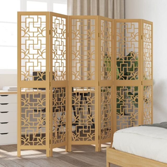 Berkfield Home Room Divider 6 Panels Brown Solid Wood Paulownia - image 1