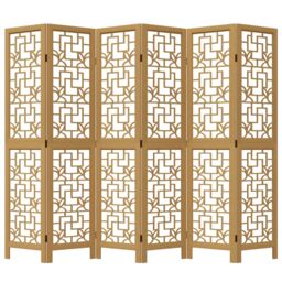 Berkfield Home Room Divider 6 Panels Brown Solid Wood Paulownia - thumbnail 4