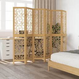Berkfield Home Room Divider 6 Panels Brown Solid Wood Paulownia - thumbnail 3