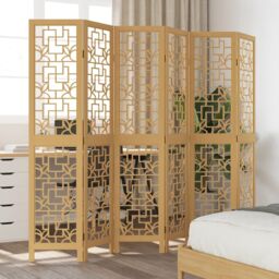 Berkfield Home Room Divider 6 Panels Brown Solid Wood Paulownia - thumbnail 1