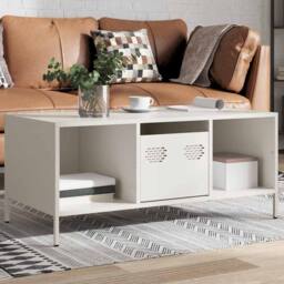 Berkfield Home Coffee Table White 101.5x50x43.5 cm Cold-rolled Steel - thumbnail 2