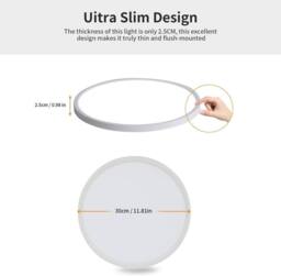 Goeco LED Ceiling Light, 30 cm, 24 W IP54 Bathroom LED Ceiling Light, 4500K in White - thumbnail 6
