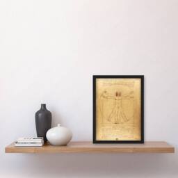 Artery8 Vitruvian Man Drawing da Vinci Vintage Framed Wall Art Print in Brown - Size: A4 - thumbnail 4