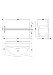 Balterley Mavesyn 2 Drawer Wall Hung Vanity Basin Unit, Satin Grey, 800mm in Grey - thumbnail 2