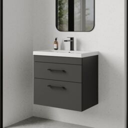 Balterley 2 Drawer Bathroom Wall Hung Vanity Basin Unit 600mm in Grey - thumbnail 4