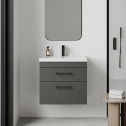 Balterley 2 Drawer Bathroom Wall Hung Vanity Basin Unit 600mm in Grey - thumbnail 2