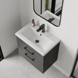 Balterley 2 Drawer Bathroom Wall Hung Vanity Basin Unit 600mm in Grey - thumbnail 3