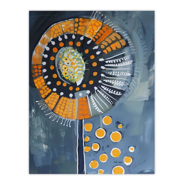 "Artery8 Abstract Dandelion Orange Blue Floral Folk Art Wall Art Print - Size: W12"" x H16""" - image 1