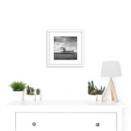 Artery8 Morecambe Sailing Club Pier Kiosk Black White Photo 8X8 Inch Square Wooden Framed Wall Art Print Picture with Mount - thumbnail 2