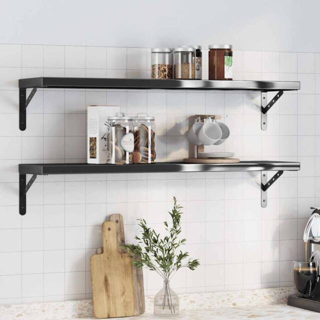 Berkfield Home Wall Shelves 2 pcs 100x23.5 cm Black Stainless Steel - image 1