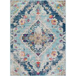 Livabliss Floransa-Vintage Blue Beige Grey Pink Traditional Boho Living Dining Rug - Size: 160 cm diameter - thumbnail 2