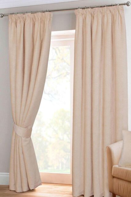 Homescapes Natural Chenille Pencil Pleat Lined Curtains Pair - Size: 167 cm width x 183 cm drop - image 1