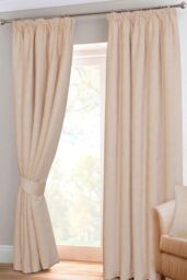 Homescapes Natural Chenille Pencil Pleat Lined Curtains Pair - Size: 167 cm width x 183 cm drop