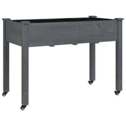 Berkfield Home Wheeled Planter with Liner Grey 118x59x80 cm Solid Wood Fir - Size: 118 x 59 x 80 cm - thumbnail 2