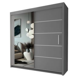 Interior Emporium Ltd IE Lyon Sliding Door Bedroom Wardrobe with LED Light - Wardrobe for You - Wardrobes with LED Light ( Grey, 203 cm ) in Grey - thumbnail 1
