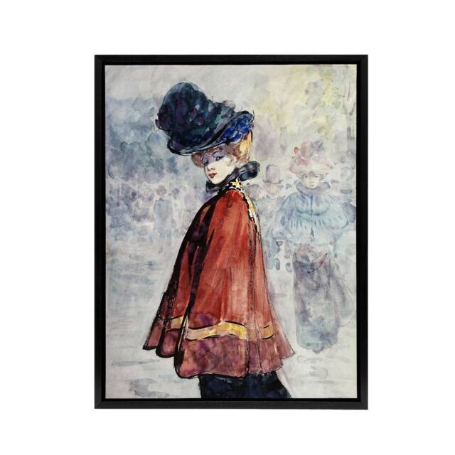 "Artery8 Henry Somm Elegant in Red Cape Watercolour Portrait Framed Canvas Art - Size: W12"" x H16""" - image 1