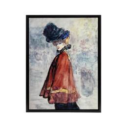 "Artery8 Henry Somm Elegant in Red Cape Watercolour Portrait Framed Canvas Art - Size: W12"" x H16""" - thumbnail 1
