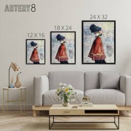 "Artery8 Henry Somm Elegant in Red Cape Watercolour Portrait Framed Canvas Art - Size: W12"" x H16""" - thumbnail 4