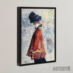 "Artery8 Henry Somm Elegant in Red Cape Watercolour Portrait Framed Canvas Art - Size: W12"" x H16""" - thumbnail 2