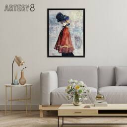 "Artery8 Henry Somm Elegant in Red Cape Watercolour Portrait Framed Canvas Art - Size: W12"" x H16""" - thumbnail 3