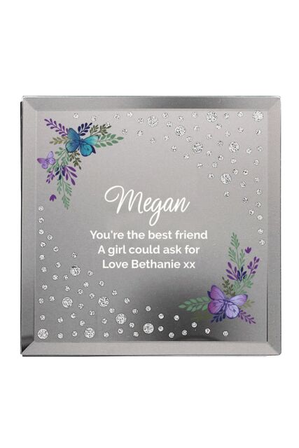 Personalised Memento Company Women's Personalised Floral Butterfly Diamante Glass Trinket Box in Clear - image 1