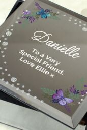 Personalised Memento Company Women's Personalised Floral Butterfly Diamante Glass Trinket Box in Clear - thumbnail 3