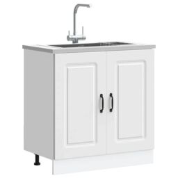 Berkfield Home Sink Base Cabinet Kalmar White 80x46x81.5 cm Engineered Wood - thumbnail 1
