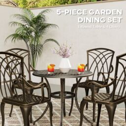 OUTSUNNY 5 PCs Garden Dining Set, Garden Furniture Set, Bronze Tone - thumbnail 4