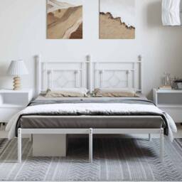 Berkfield Home Metal Bed Frame without Mattress with Headboard White 150x200cm - Size: 150x200 cm - thumbnail 3