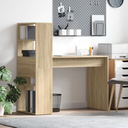 Berkfield Home Desk with Storage Sonoma Oak 113x54x120 cm Engineered Wood in Beige - Size: 113 x 54 x 120 cm