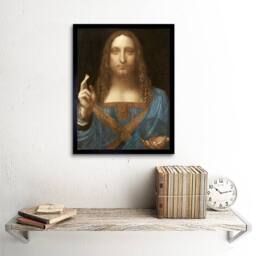 "Artery8 Da Vinci Salvator Mundi World Saviour Jesus Painting Framed Art Print in Blue - Size: W12"" x H16""" - thumbnail 2