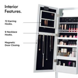 Beautify Full Length Free Standing LED Storage Mirror Armoire in White - thumbnail 3